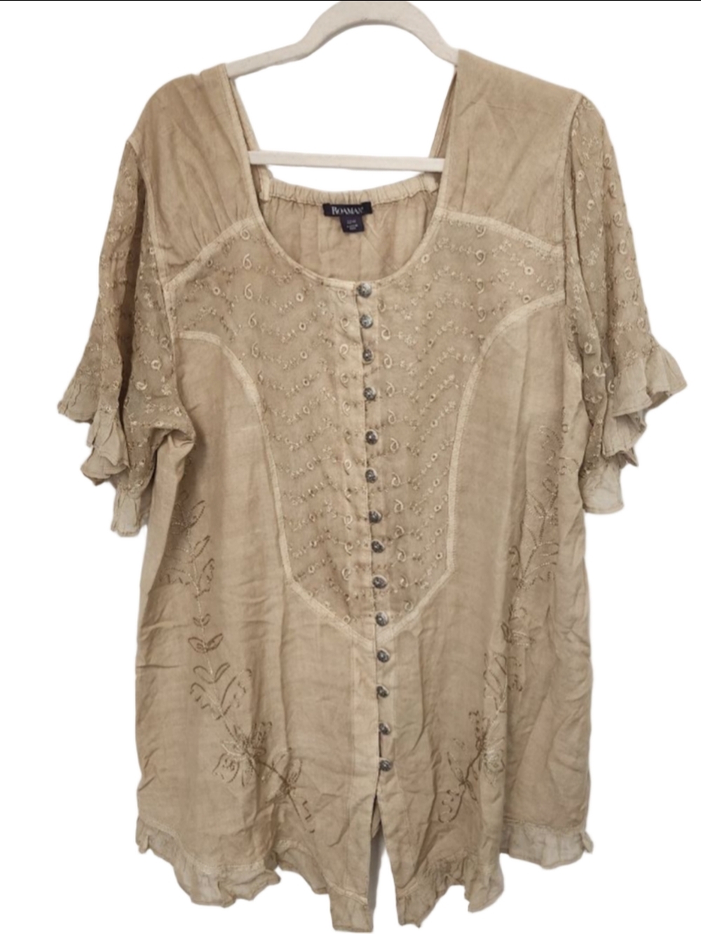 Roaman Beige Embroidered Tunic Top Plus Size 22W - Picture 2 of 11